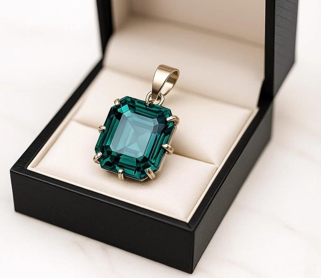 24 Ct A++ Natural Green Sapphire Asscher Cut 925 Solid Silver Pendant Gemstone