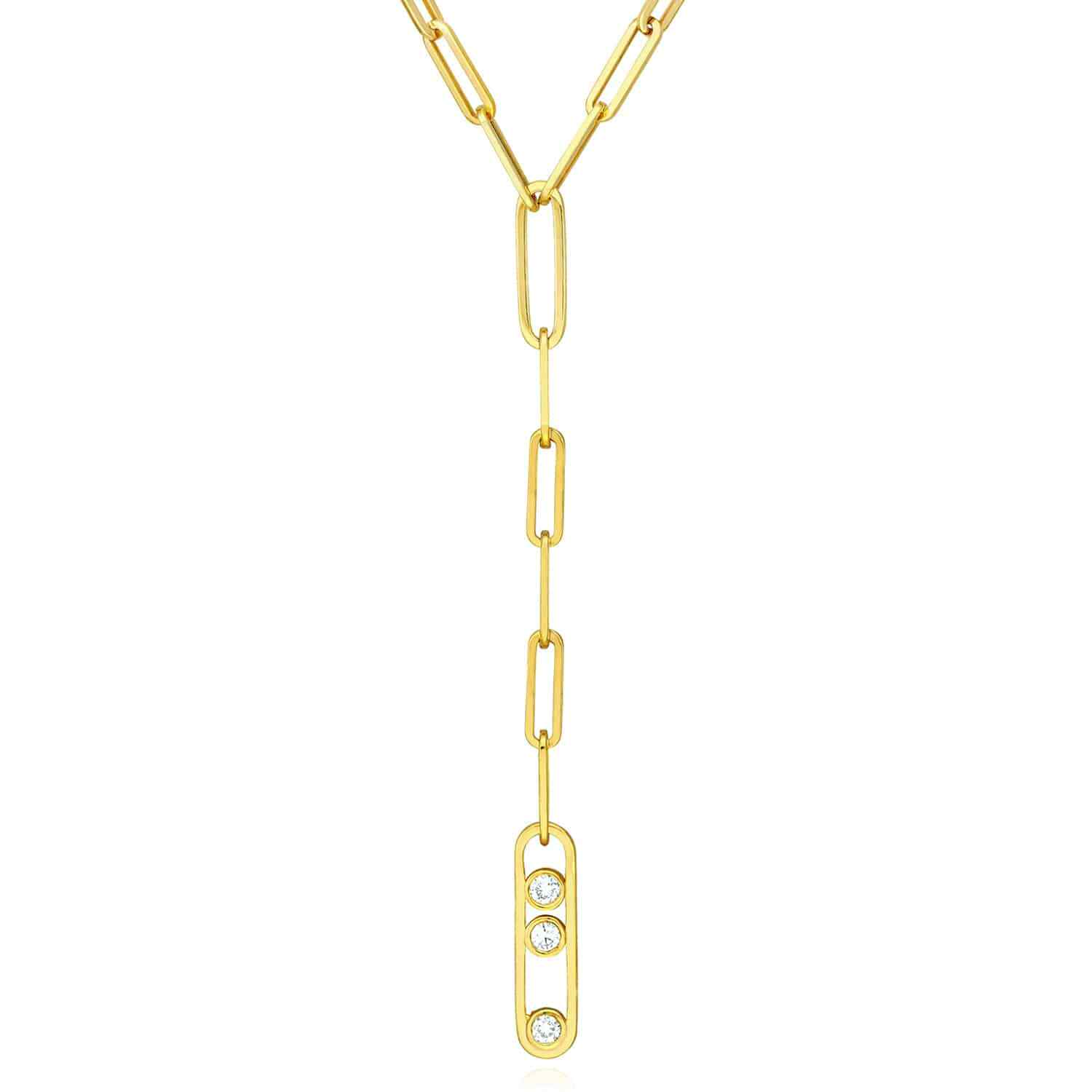 0.30CTW Real Diamond 4mm Solid 14K Real Gold Paperclip Pendant Necklace 20″