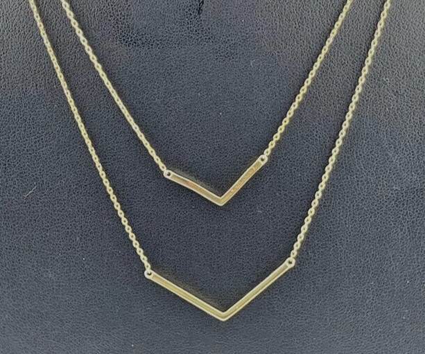 GOLD OVER 925 STERLING SILVER DOUBLE CHEVRON NECKLACE 15″ CLASSIC CASUAL 3890