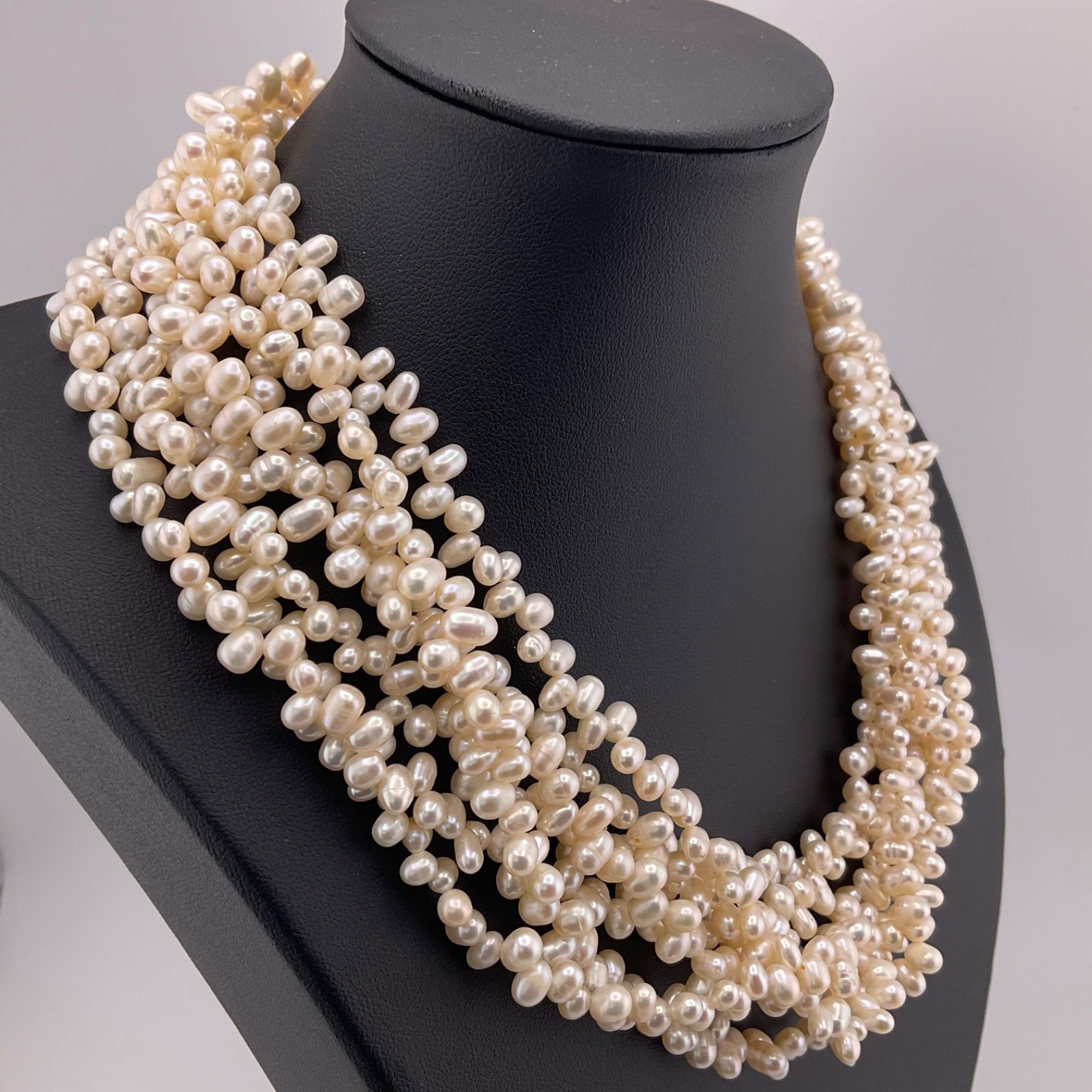 Vtg Freshwater Pearl Multi Strand Necklace 925 Gold Vermeil Filigree Clasp 18.5”