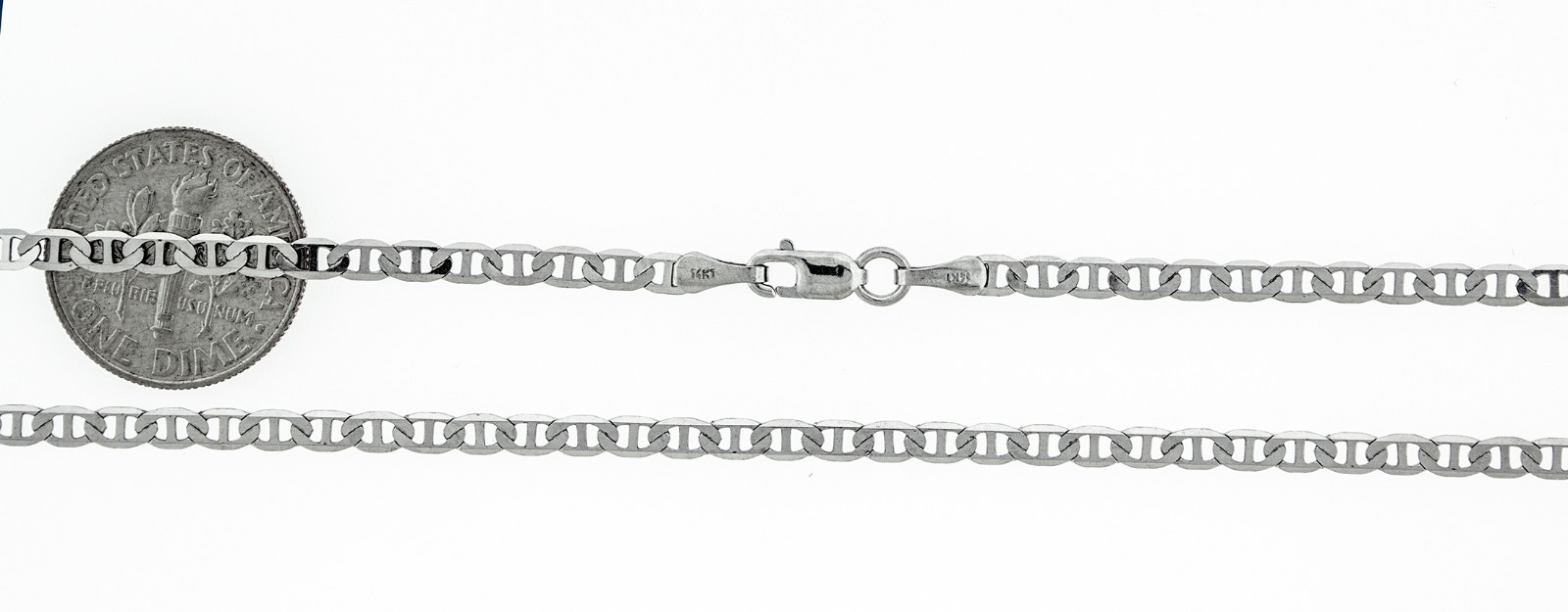 14k Solid Real White Gold Flat Mariner Chain Necklace 3.5 mm Thick 16″ To 24″