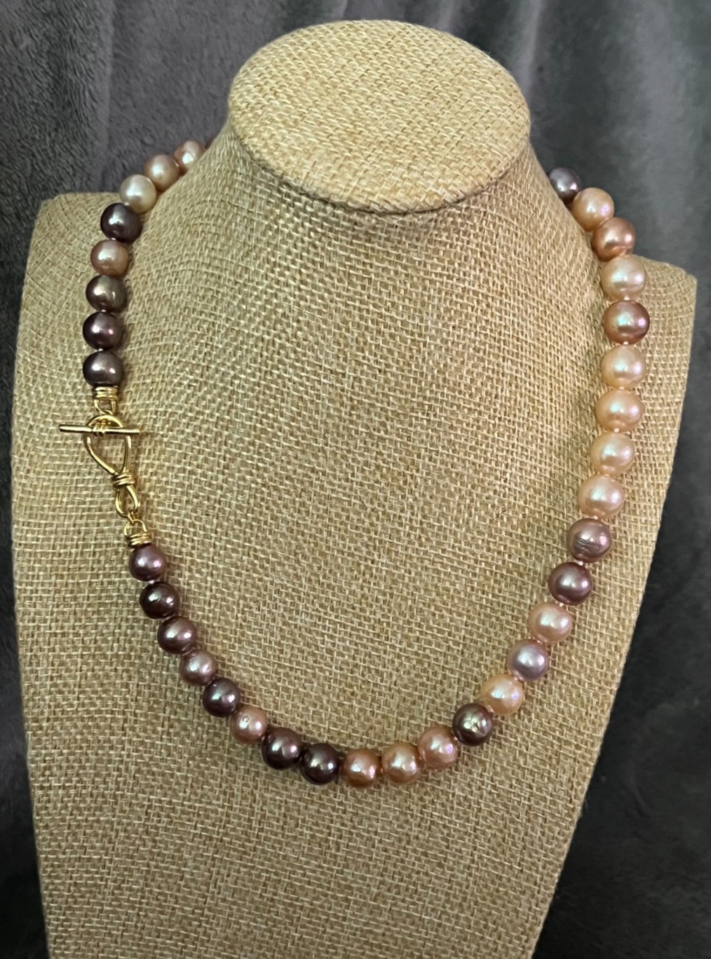 Large Edison Pearl Necklace S925 Toggle Clasp Metallic Candy 45cm Cert