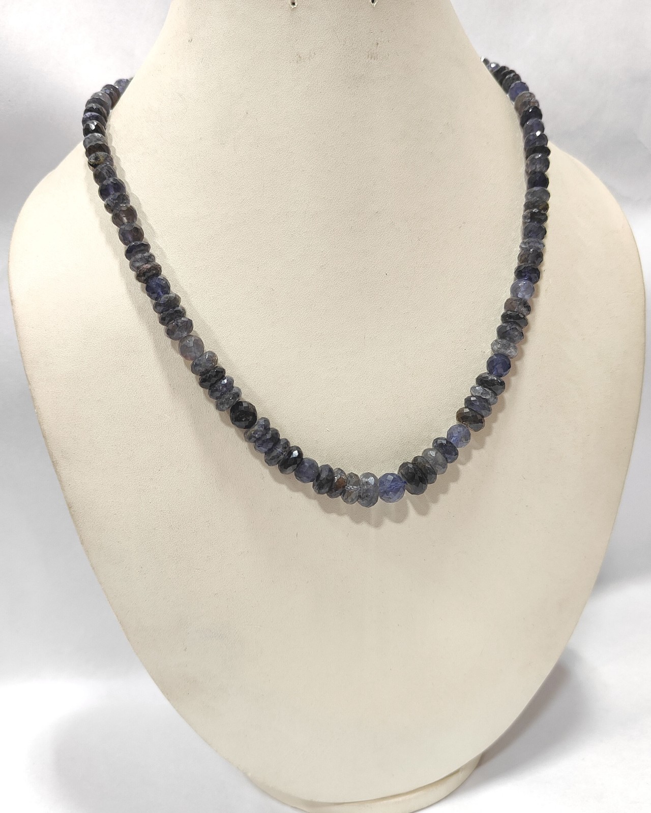 Natural Iolite Gemstone Necklace, Handmade Mix Size Beaded Jewelry, 18 Inch