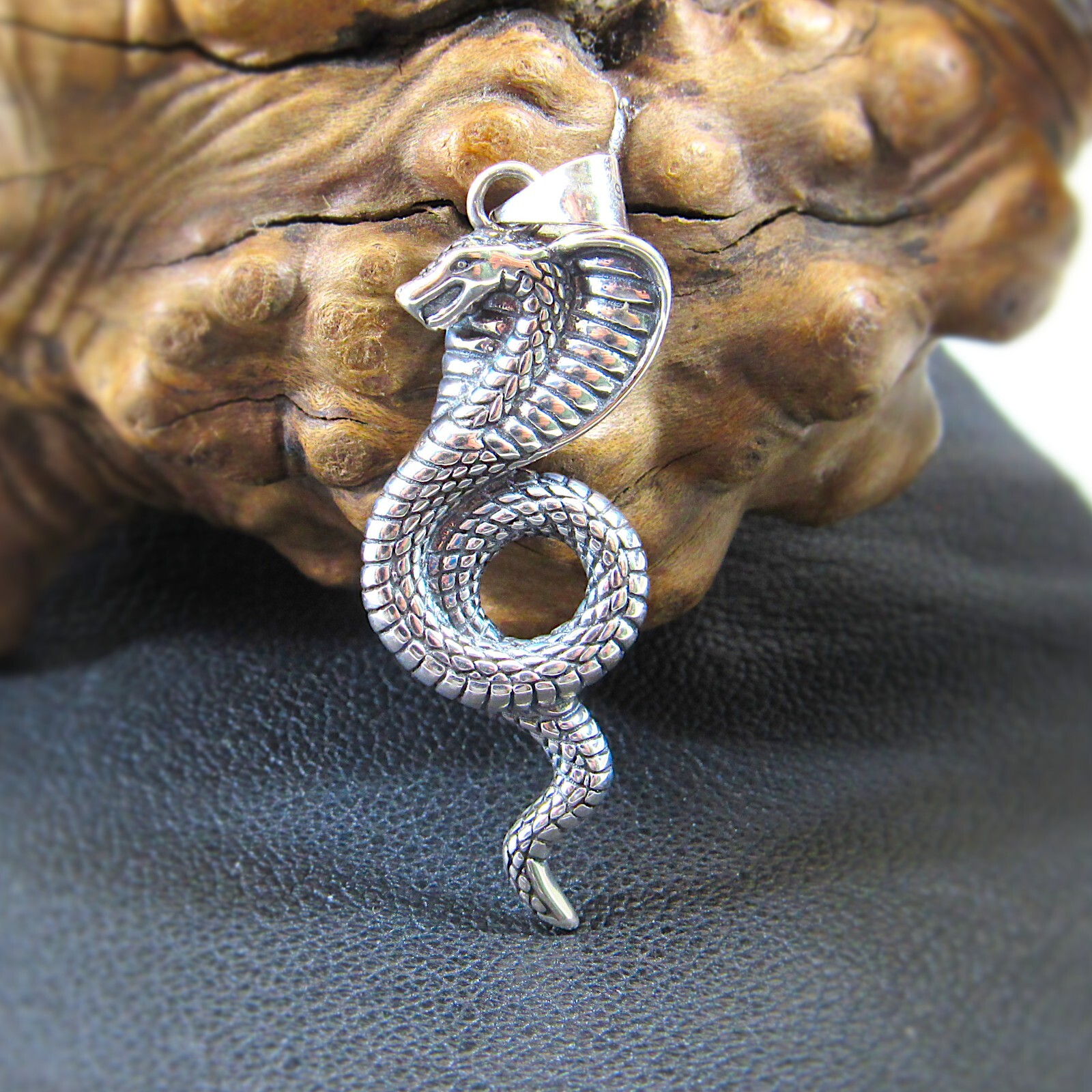 Solid 925 Sterling Silver Cobra Pendant, Mystical Serpent Protection Talisman