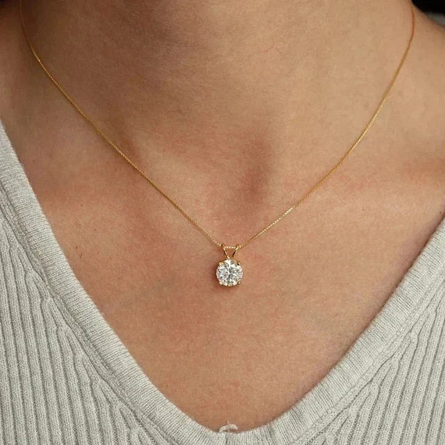 Solitaire Pendant 2Ct Round Cut Lab Created Diamond 14K Yellow Gold Plated