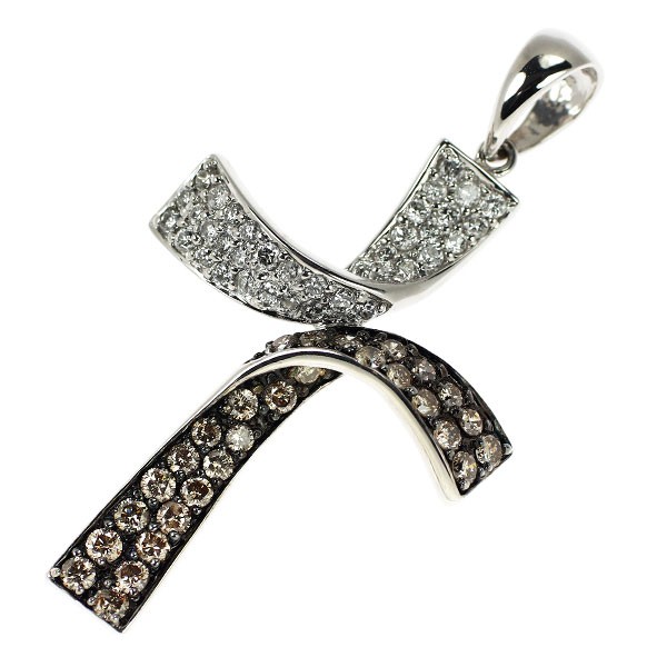 K18WG brown/colorless diamond pendant top BD1.00ct D0.65ct cross – Auth free shi