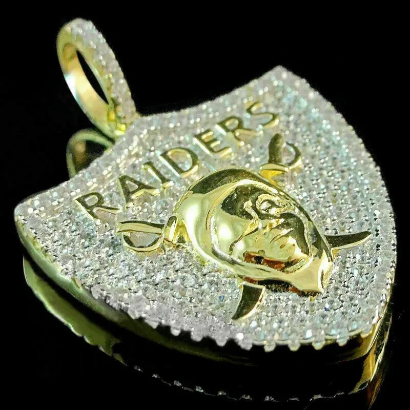 Men’s 1.50 Ct Round Diamond Oakland Raiders Charm Pendant 14K Yellow Gold Plated