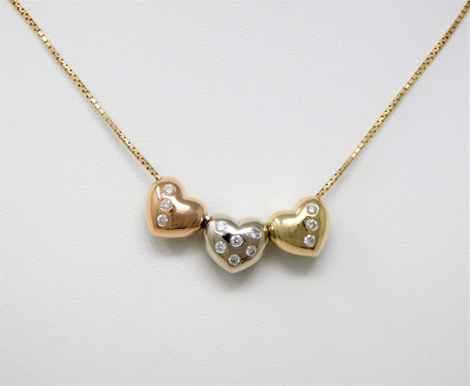14k Yellow, White & Rose Gold Etoile Diamond Puffed Heart Necklace 18 1/2″ B4415