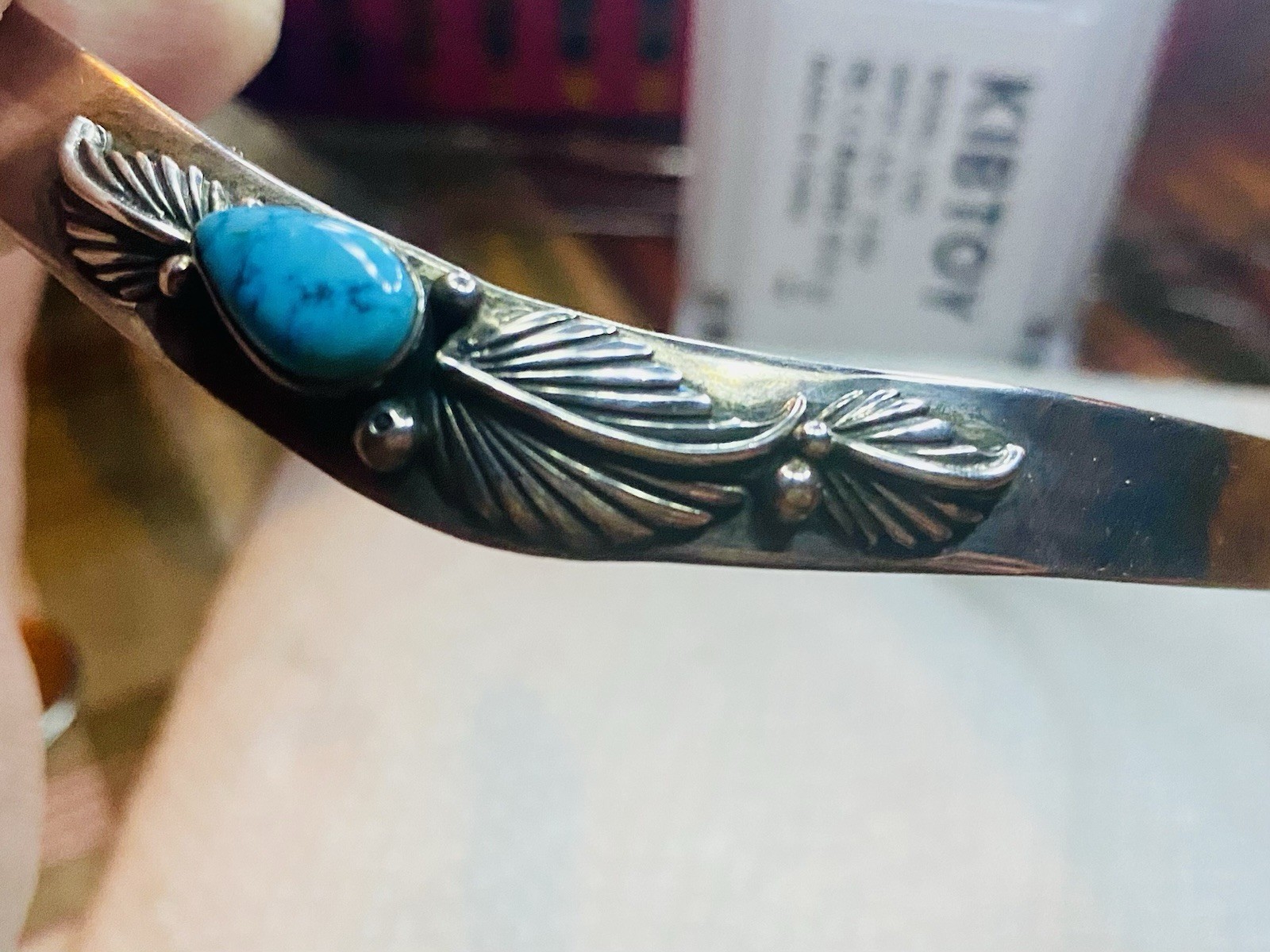 Stearling Silver 925 & Turquoise w/ Leaf Design Collar Necklace 12 Inc Around