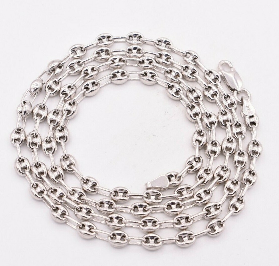 4.5mm Puffed Anchor Mariner Chain Necklace 14K White Gold-Plated Silver 925