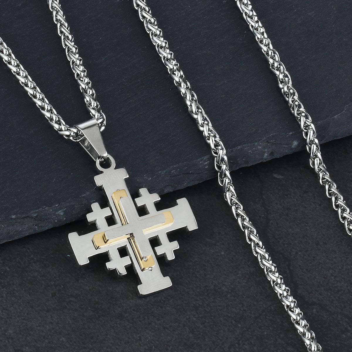 Stainless Steel Jerusalem Crusaders Cross Pendant Necklace for Men & Women