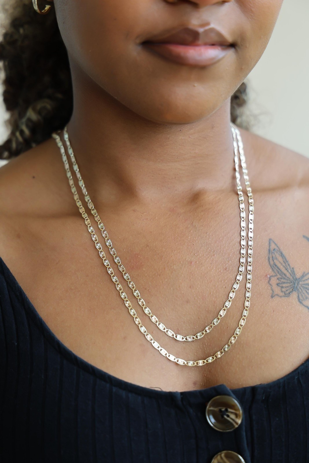 Mariner Chain Necklace 10k Solid Gold Tri-Color Diamond-Cut Valentino Link