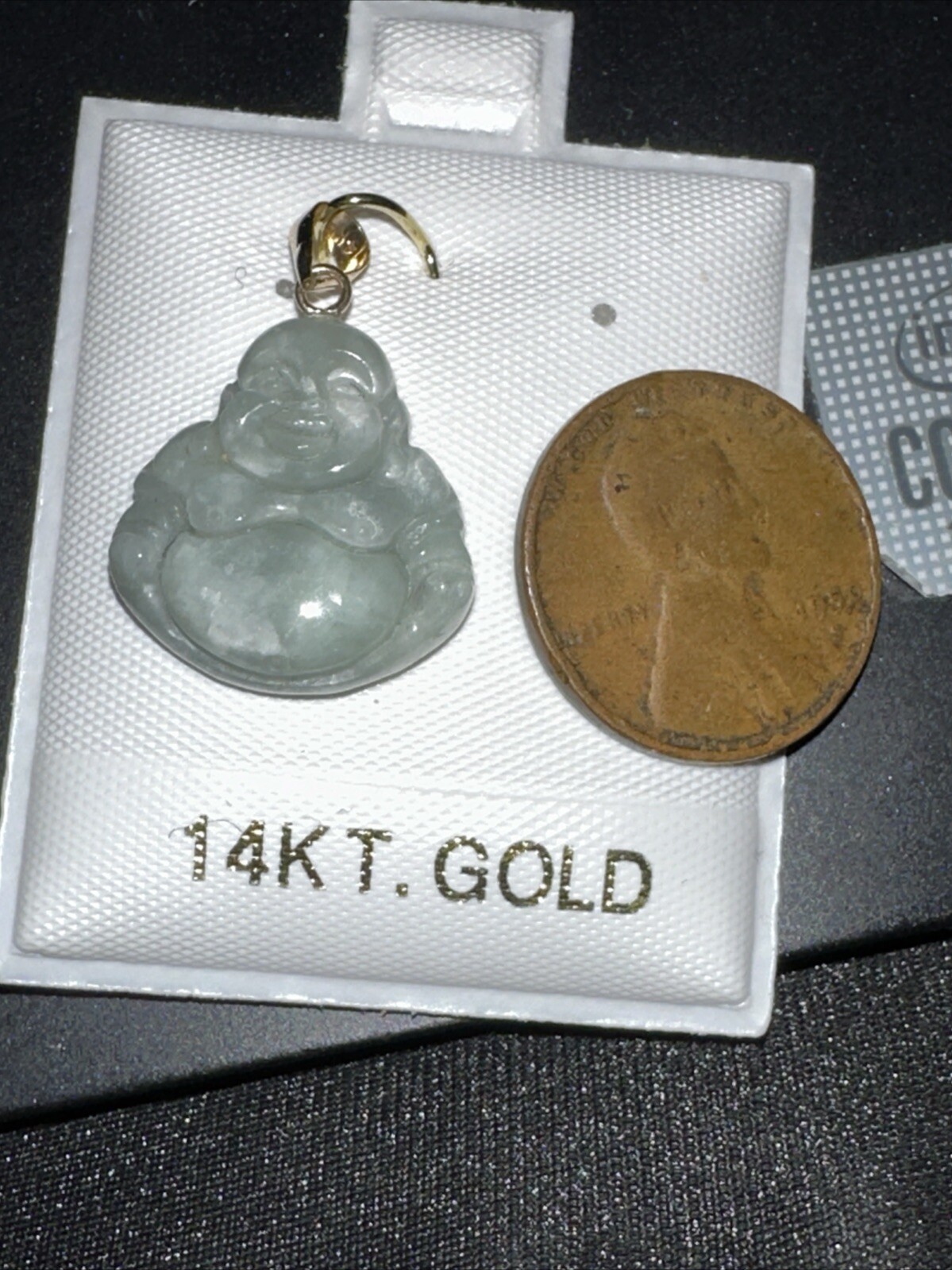 Light Green Laughing Buddha Jade Pendant (14K)