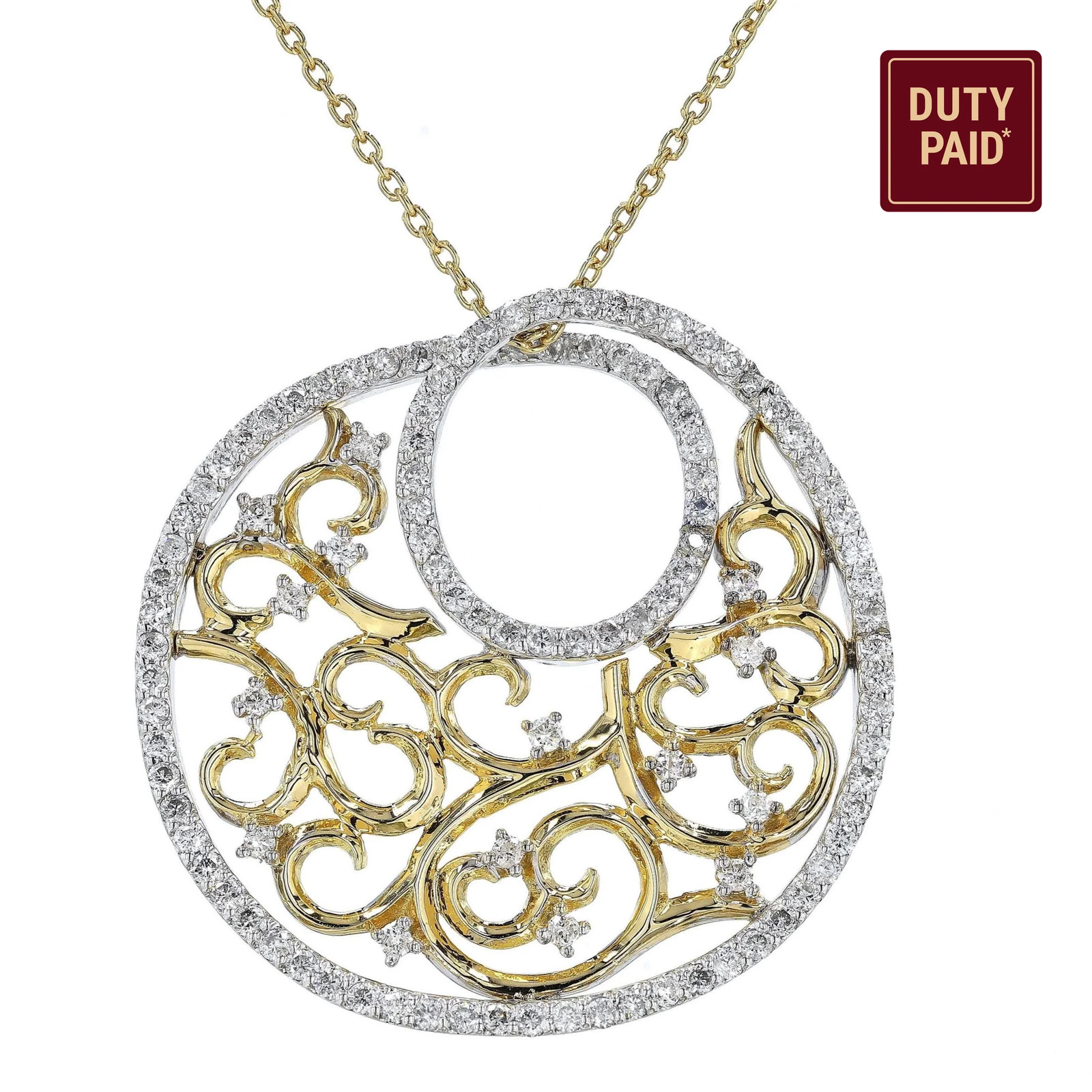 0.76 ct Natural Diamond Filigree Circle Pendant 14K Gold Solid Openwork Pendant