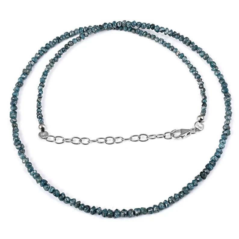 Natural Rough Blue Diamond Nugget Beads Necklace 925 Silver Handmade Chain