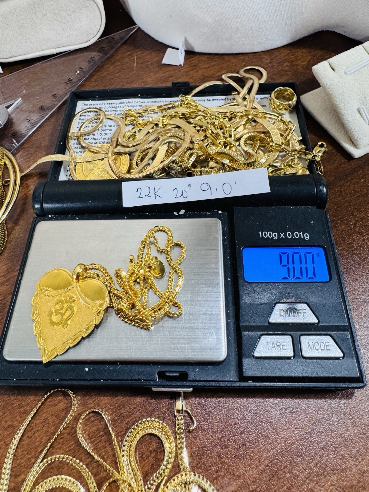 Saudi Dubai 22K Solid 916 Real Gold Heart Sikh Set Necklace 20” Long 9.0g 2.2mm