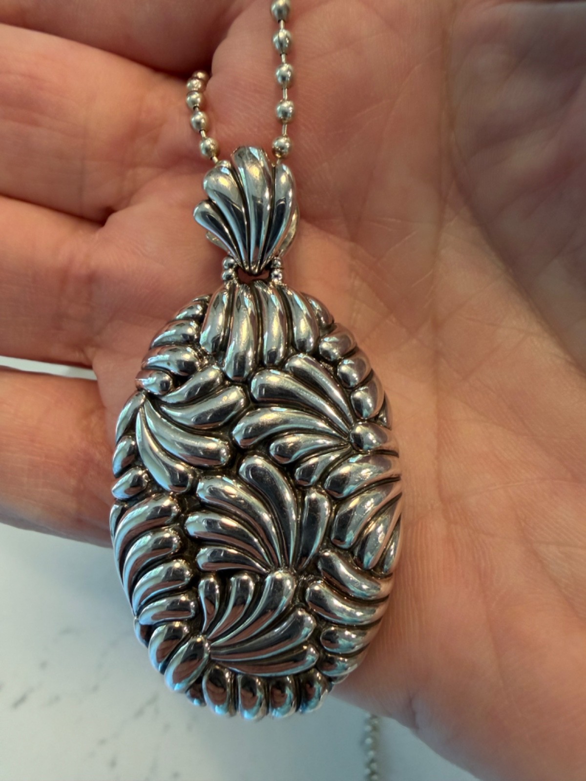 Lagos Soiree Floral 925 Sterling Silver Pendant with 32 inch with Beaded Chain