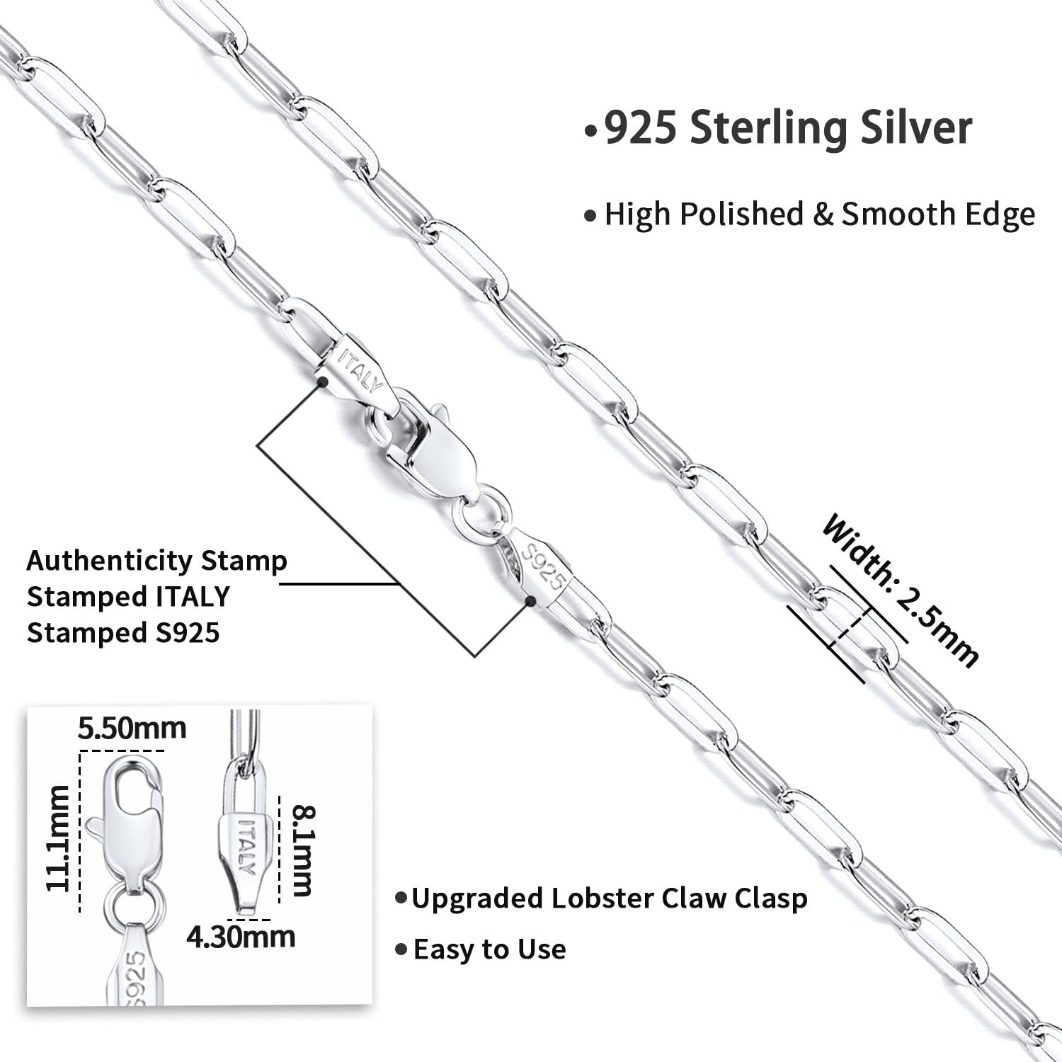 14K Gold Plated Sterling Silver Paperclip Chain Necklace Jewlpire
