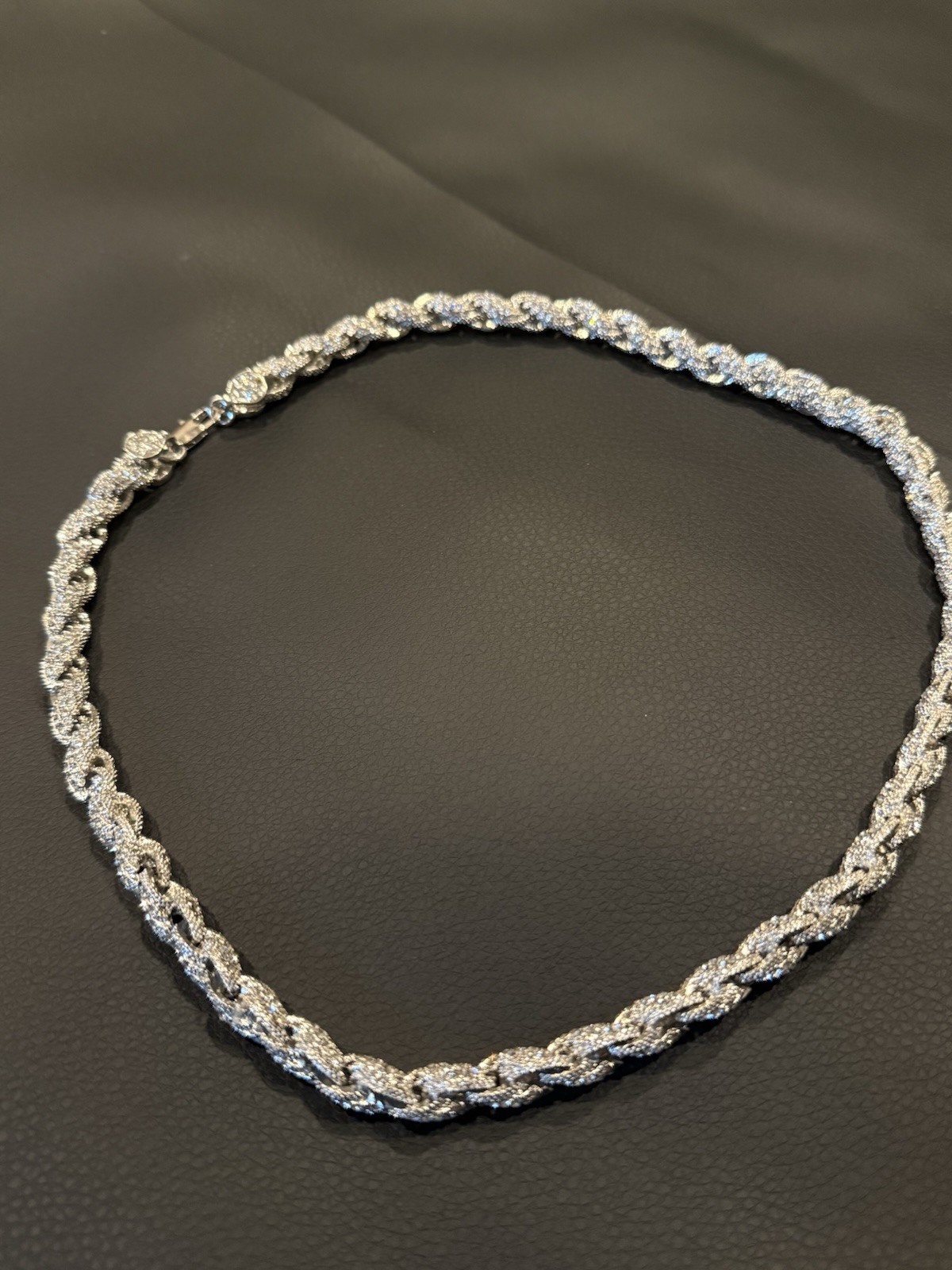 Italian Silver Rope Chain 24-inch Iced Out Moissanite Tennis Necklace