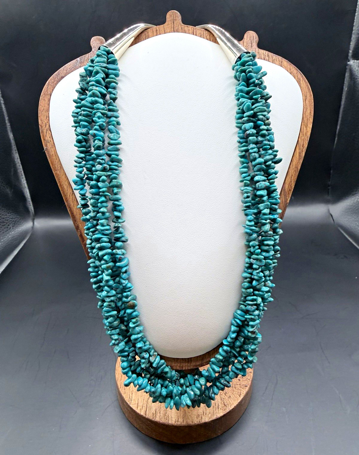 Vintage 5 Strand Natural Turquoise Nugget Necklace Sterling Silver Southwest 66g