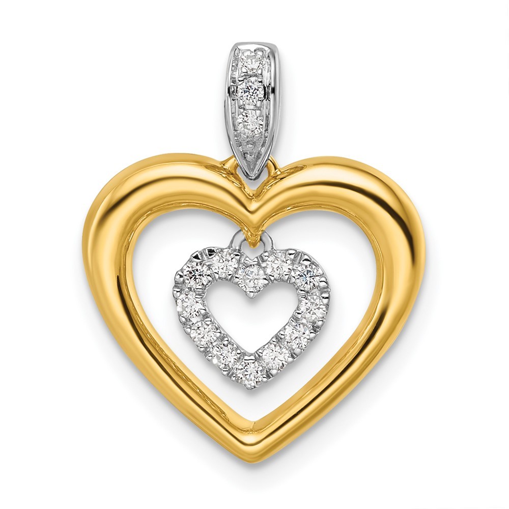 14k Two-tone Gold 1/6 Ct Lab Grown Diamond VS/SI+ G+ Dangle Double Heart Pendant