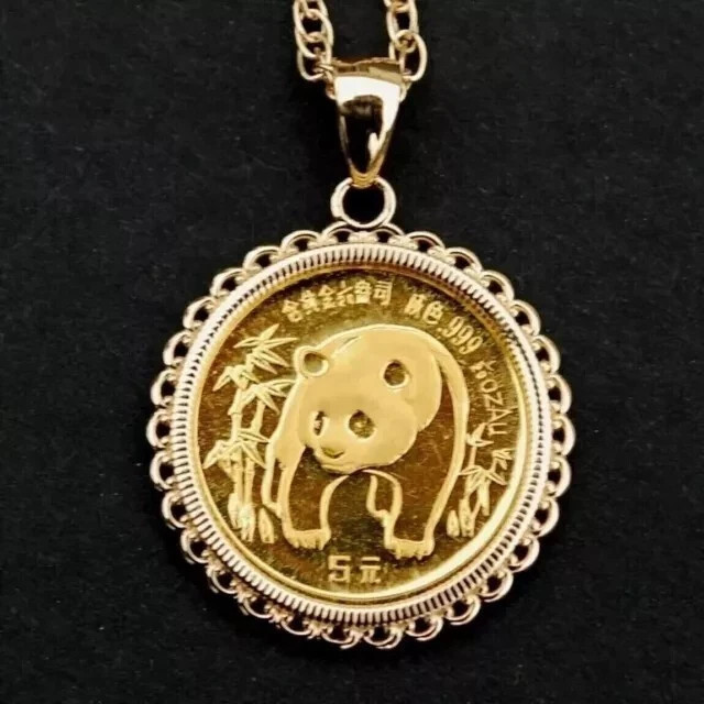 925 Silver 1986 China 1/20 Oz .9999 Panda BU Unc Coin 14K Yellow Gold Plated