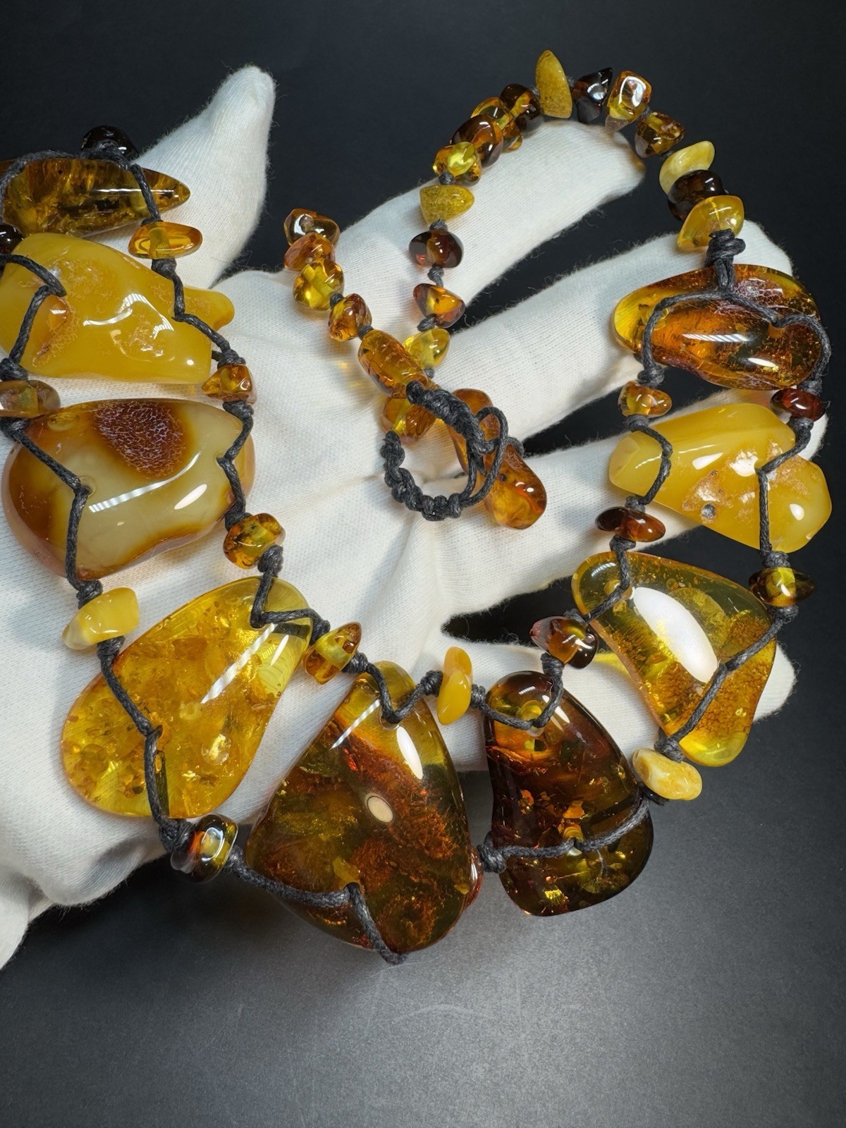 OOAK Natural Baltic Amber Statement Necklace Handmade Freeform Slab Macrame