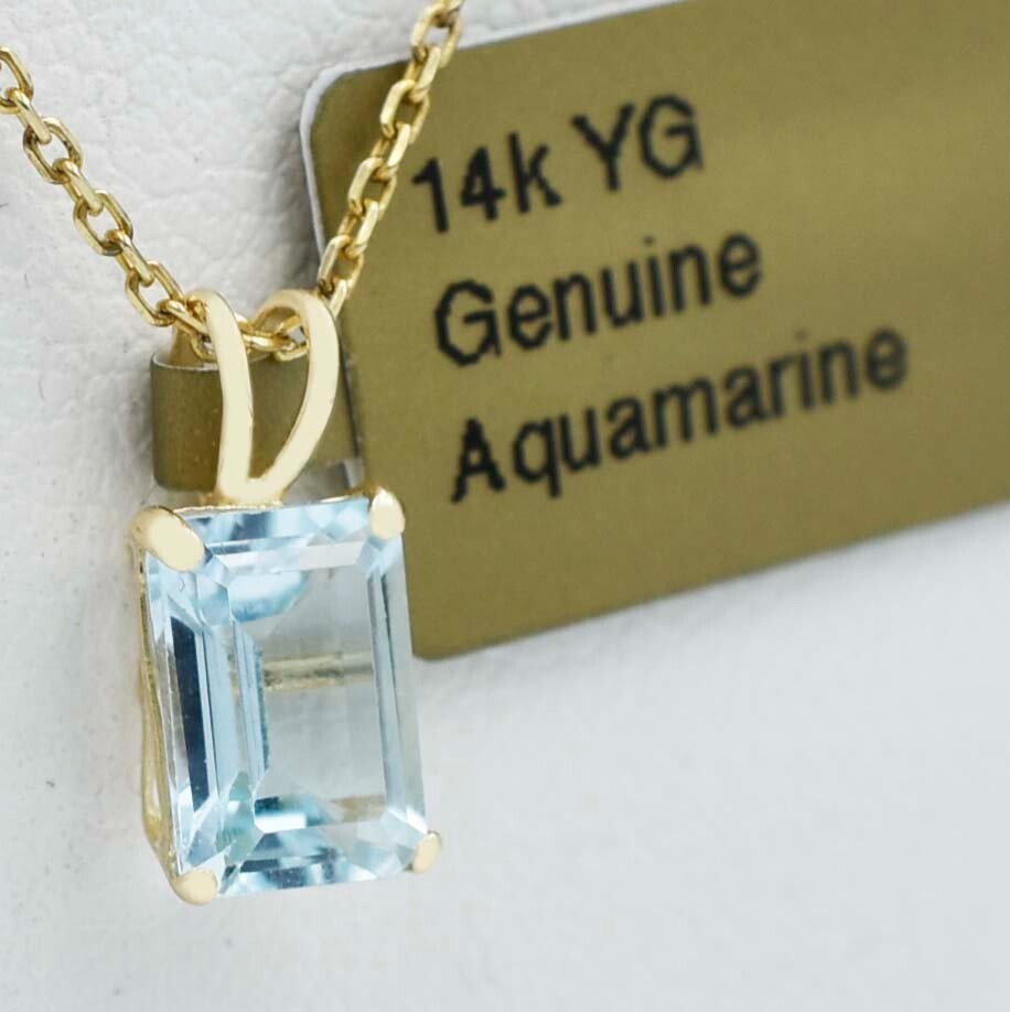 GENUINE 1.35 Cts AQUAMARINE PENDANT SOLID 14k YELLOW GOLD- Free Appraisal -NWT