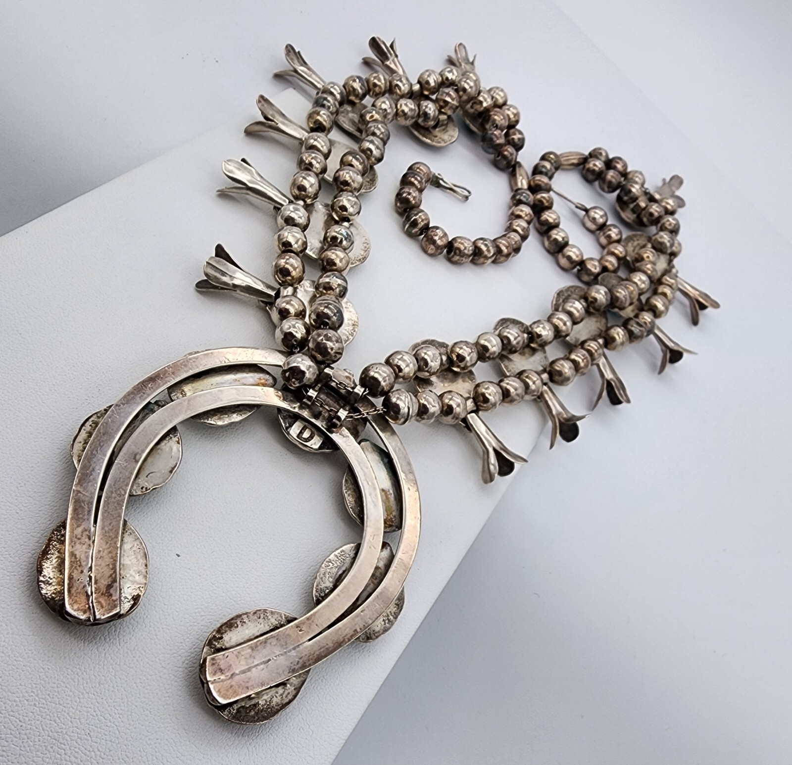 Sterling Silver 925 Navajo Calvin Desson Sleeping Beauty Squash Blossom Ag 24249