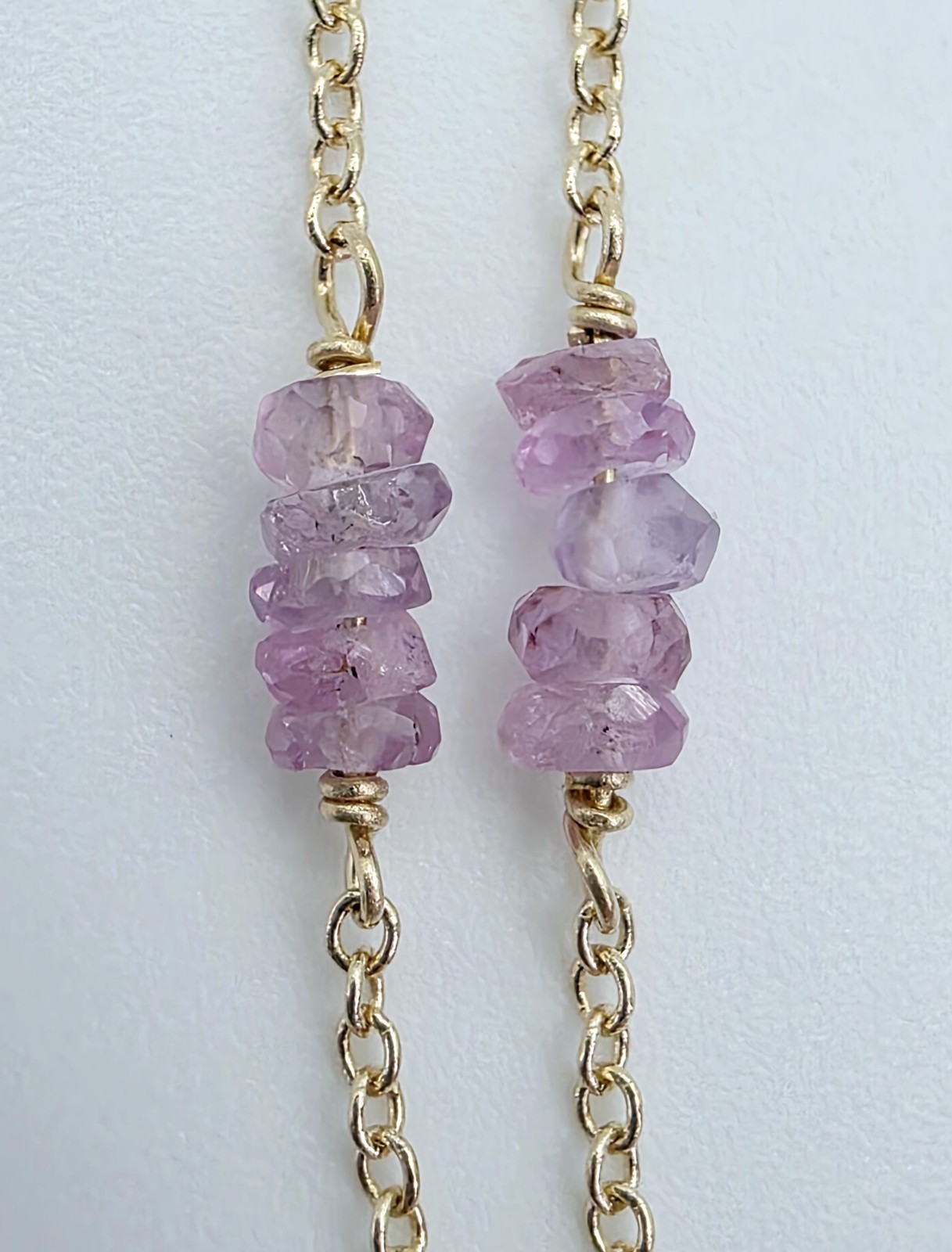 14K Solid Gold Natural Amethyst Necklace Dainty Purple Choker Stack Layer 585