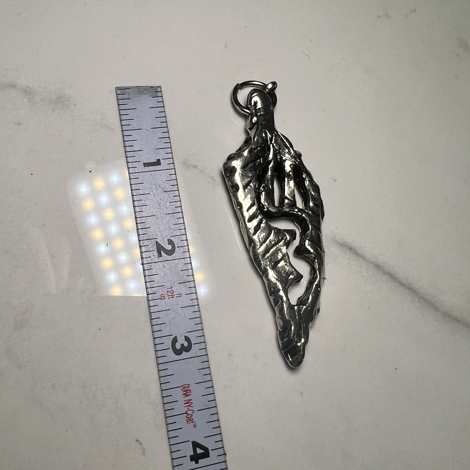 Weme signed 1989 pendant 3″ Silvertone leaf? (no necklace) 1980’s VTG metal
