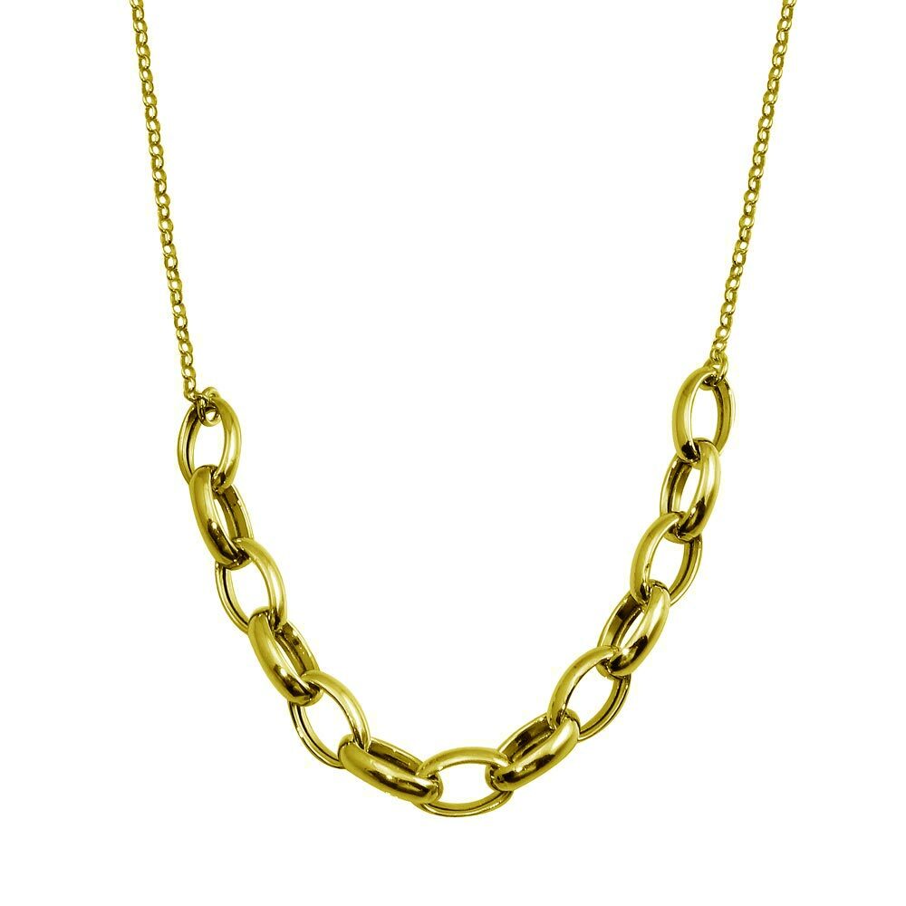 14K YELLOW GOLD OVER 925 STERLING SILVER LARGE OVAL LINK CENTER NECKLACE / 18”