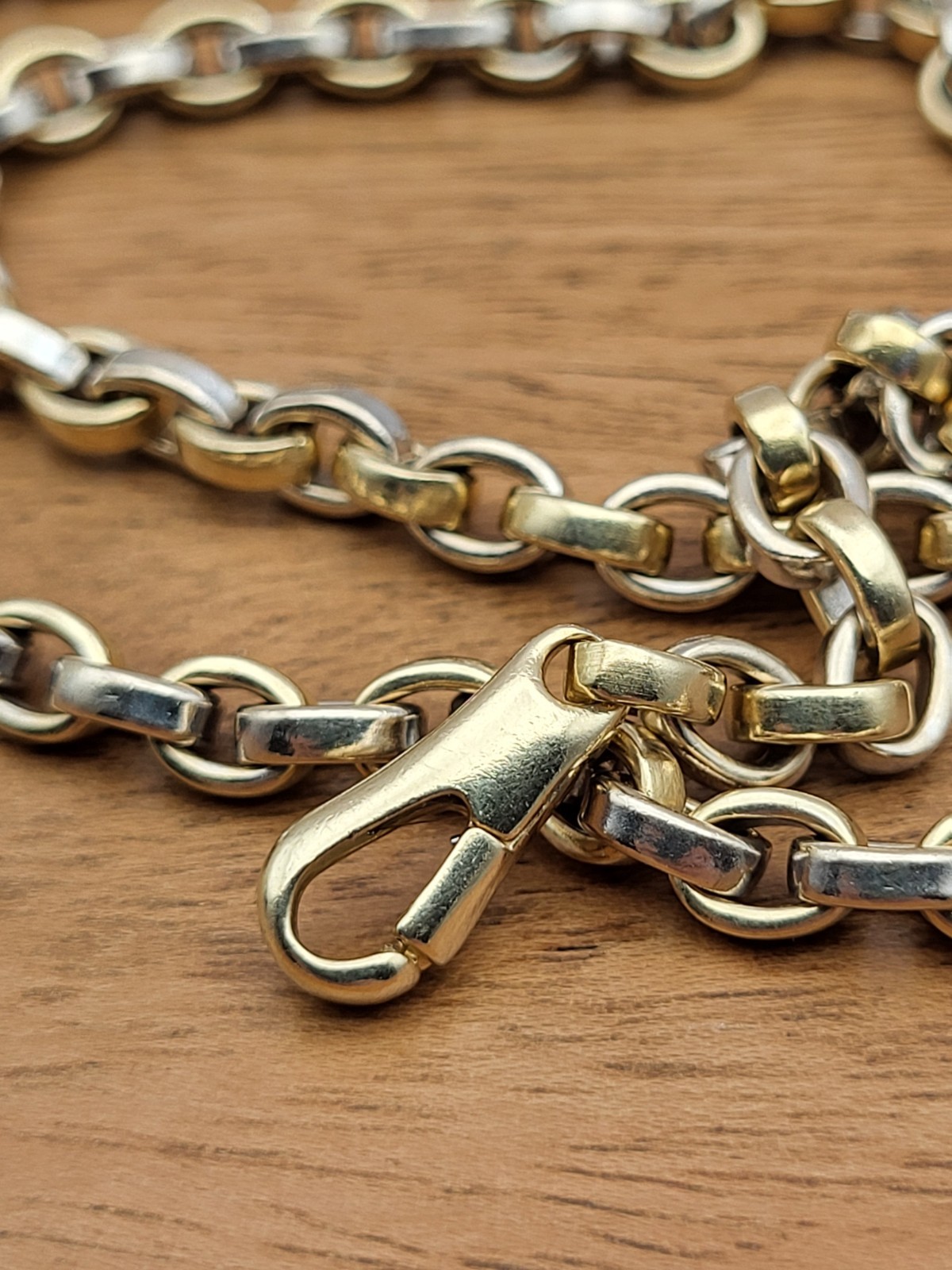 Heavy! Solid 14K 2 Tone Gold 24″ Fancy Link Chain Necklace 63.1 Grams Rolo Cable