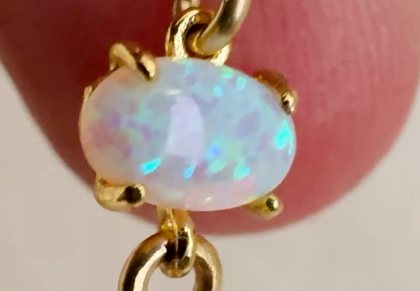 $599 NEW COUTURE OVAL OPAL 18K YELLOW GOLD CHAIN NECKLACE CHARM PENDANT 18″ 16″