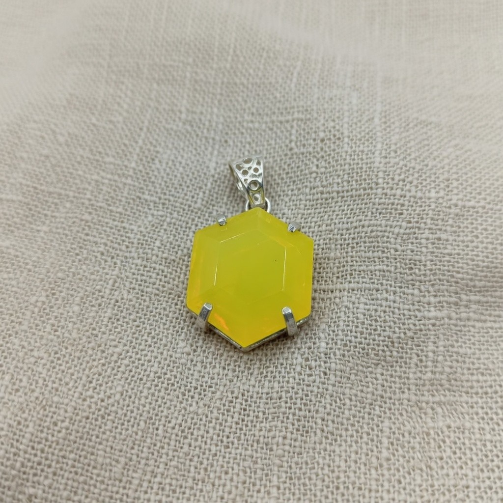 Hexagon Yellow Opal Pendant Opal Necklace | 60–70 Ct Handmade Crystal