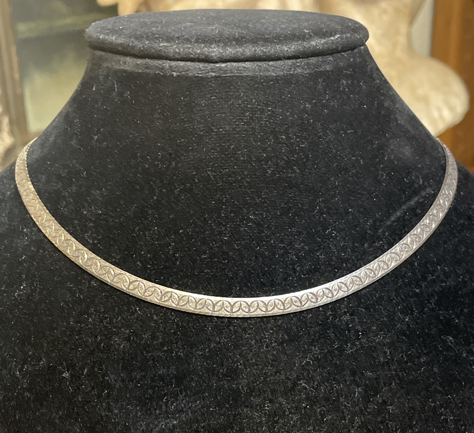 Milor Italy Sterling Silver Textured Herringbone Chain Necklace 16”