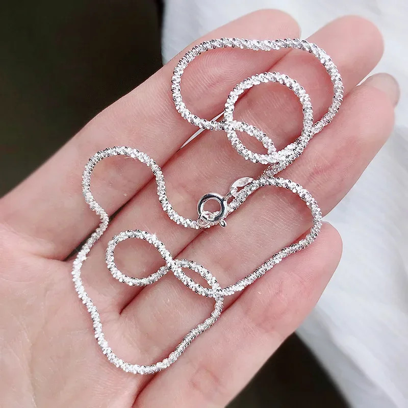 1Pc Authentic S925 Sterling Silver Necklace 2Mm Sparkling Collarbone, Sweater Ch