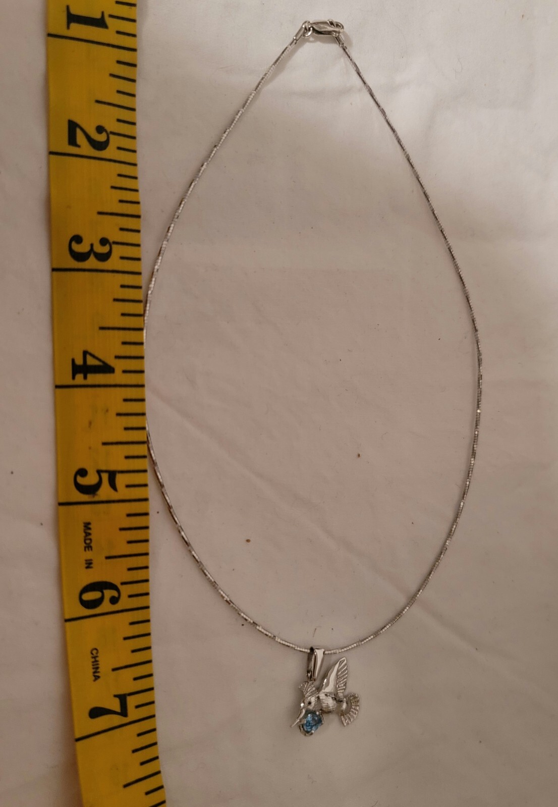 Silver Necklace With Silver Hummingbird Both Marked 925 Choker Style EUC