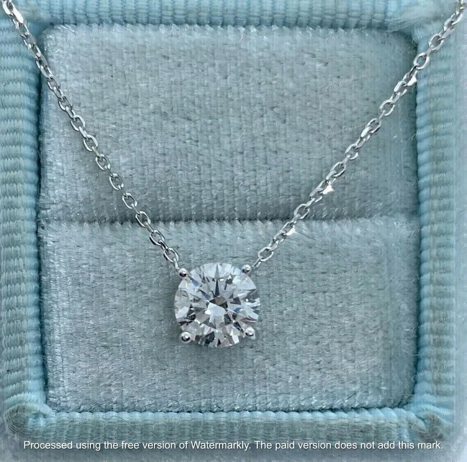 2Ct Round Cut Lab Created Diamond Solitaire Pendant 14K White Gold Plated Silve