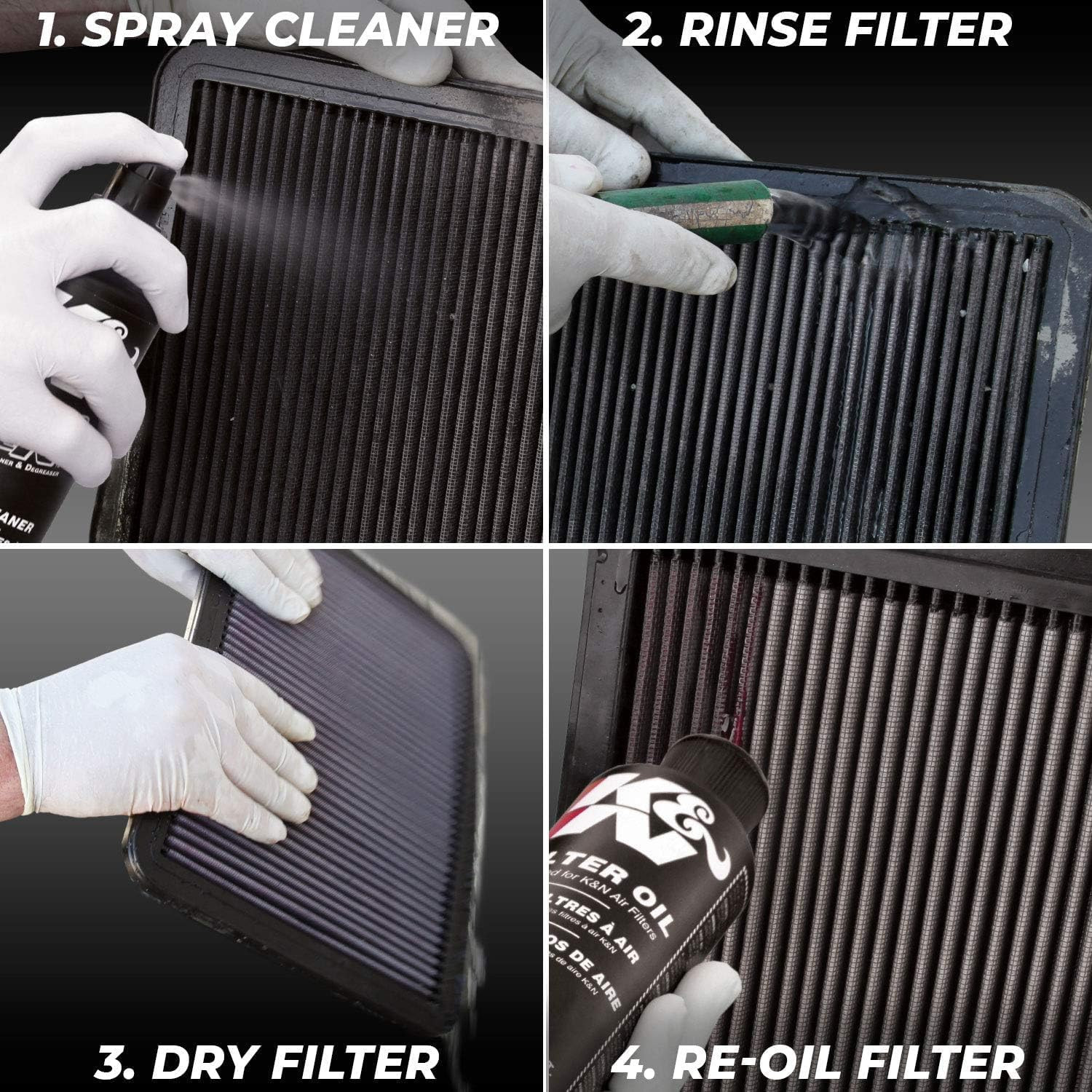Air Filter Cleaning Kit: Squeeze Bottle Filter Cleaner and Black Oil Kit; Restor
