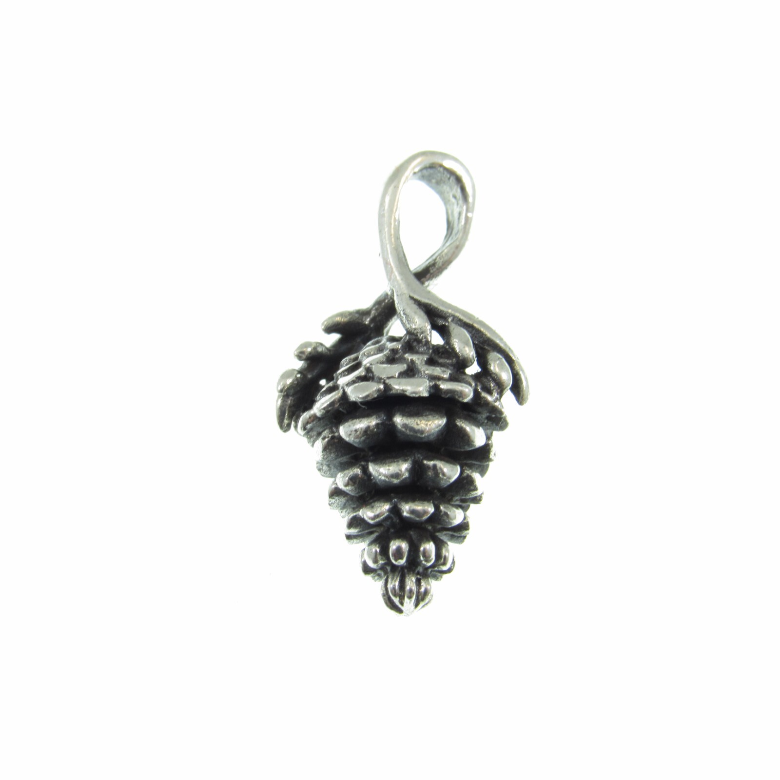 Small Solid 925 Sterling Silver 3D Pinecone Charm Pendant, Nature Forest Jewelry