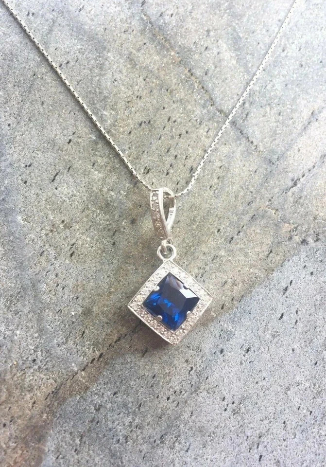 3.00 ct Natural Sapphire Pendant Diamond 14k Solid White Gold NO CHAIN