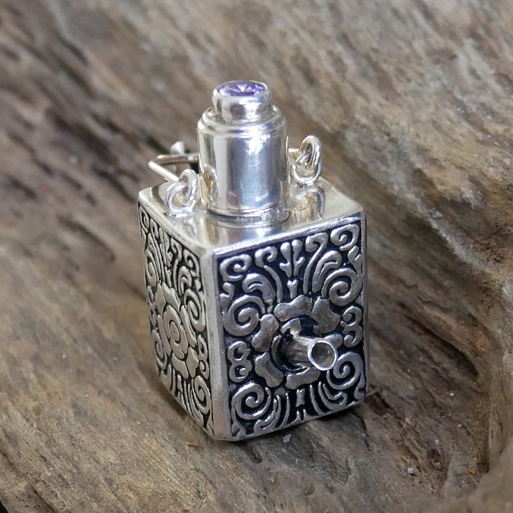 Purple Cubic Zirconia 925 Sterling Silver Ashes Box Prayer Locket Pendant SP050