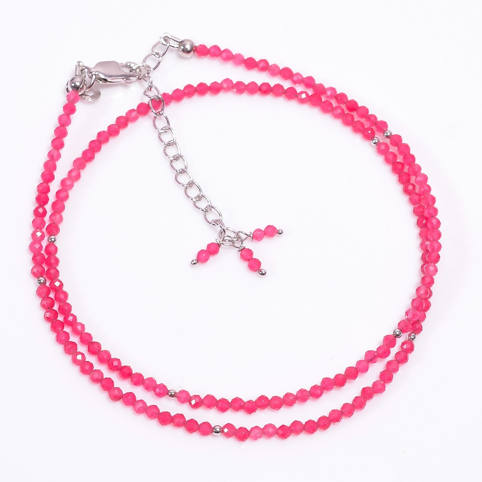 Natural Pink Quartz Gemstone 925 Sterling Silver Faceted Necklace 17-19″ P-781