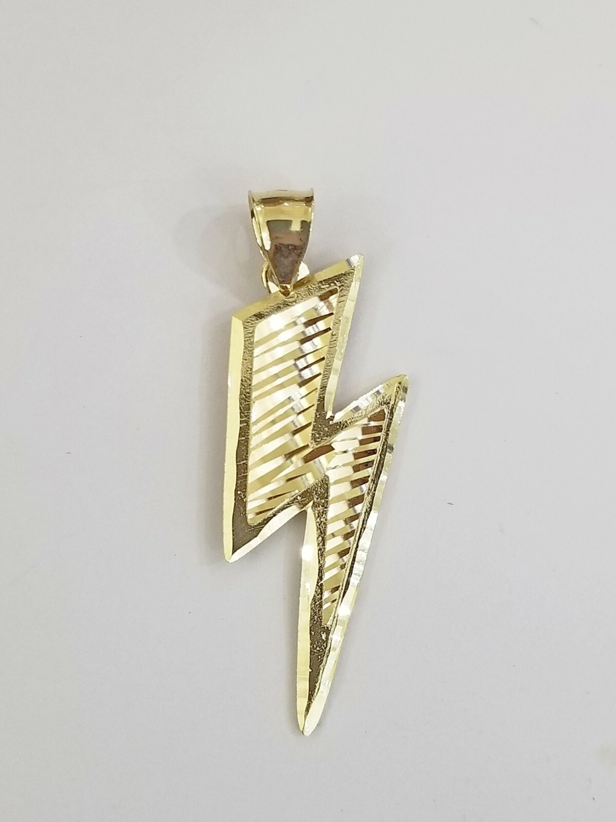 Men 10k Yellow Gold Lightning Bolt Charm Pendant Diamond Cut Design
