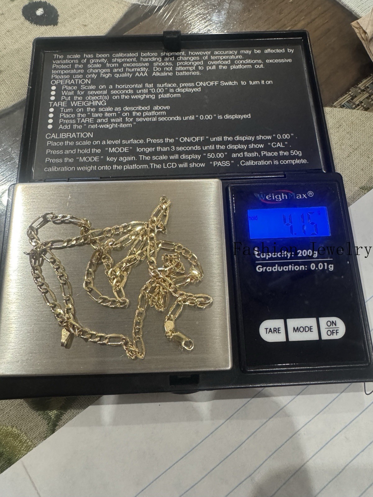 Solid 14K Yellow Gold Figaro Chain Necklace 24″ Long 4.15g Genuine Mens