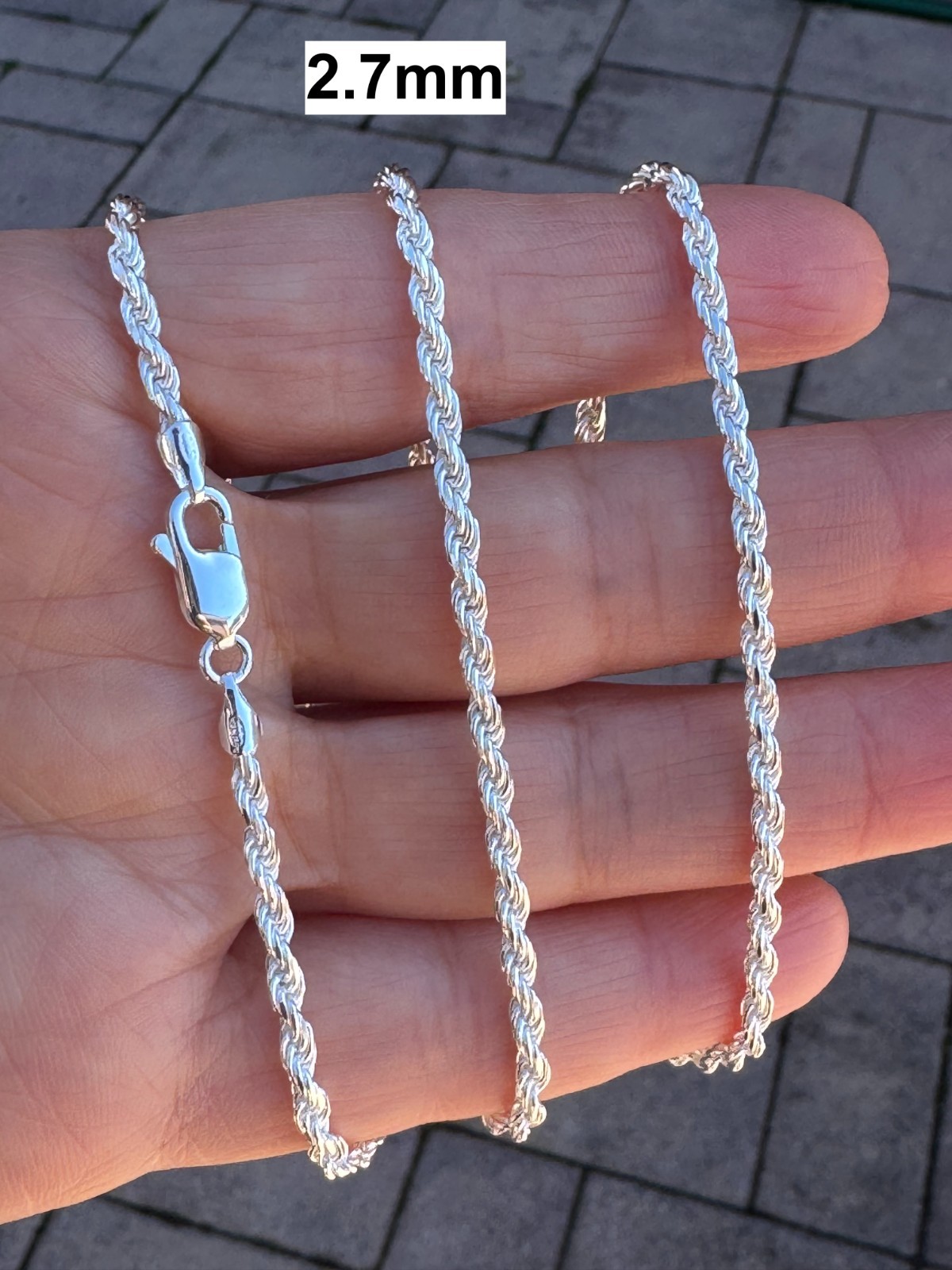 925 Sterling Silver (2.7MM) Solid Rope Chain High Polished