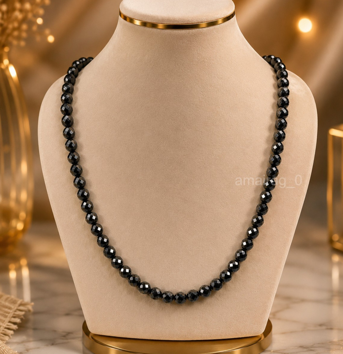 6mm 22″ Inches Black Diamond Necklace Round Faceted Quality AAA Certified