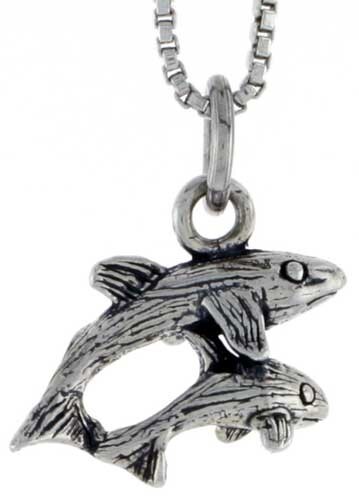 925 Sterling Silver Adult and Calf Whale Shark Pendant 1/2 Inch (13mm) Tall