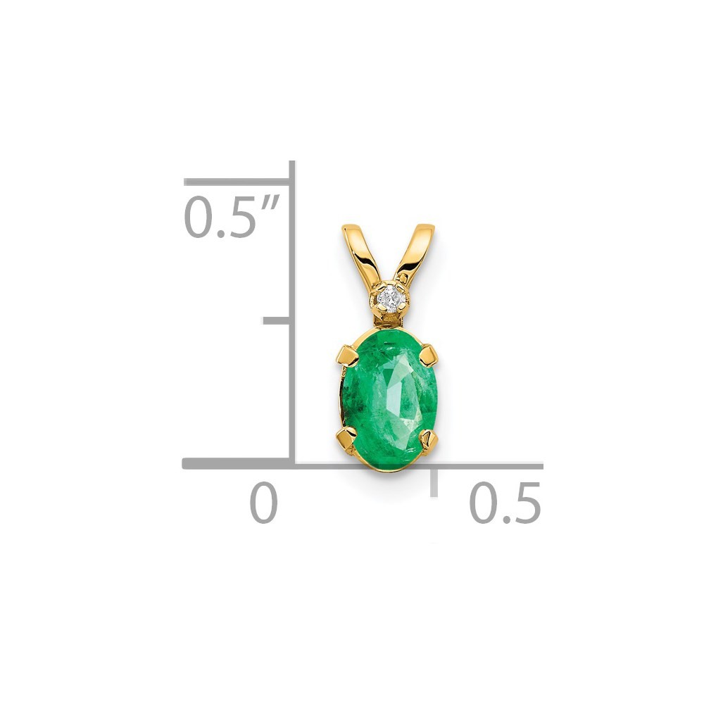 14k Yellow Gold Diamond and 6×4 Oval May/Emerald Birthstone Pendant Necklace